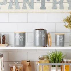 Design Imports Gray Coffee/Sugar/Tea Ceramic Canister Set/3 -Design Imports GUEST 6970315b 42e6 40ad 92fb b4da89d88705