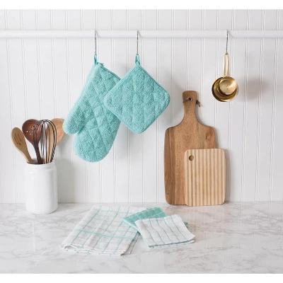 Design Imports Terry Solid Potholder Set 3 Piece Aqua 7X7" 2 Design Imports Terry Solid Potholder Set 3 Piece Aqua 7X7" - Image 2