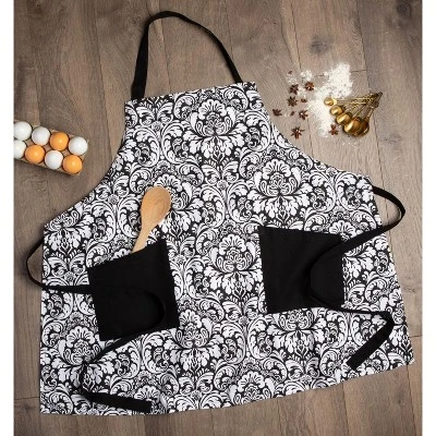 Design Imports Damask 2 Pocket Printed Apron Black 7 Design Imports Damask 2 Pocket Printed Apron Black - Image 7