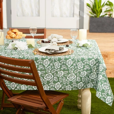 Design Imports Artichoke Green Floral Print Outdoor Tablecloth With Zipper 60X84 2 Design Imports Artichoke Green Floral Print Outdoor Tablecloth With Zipper 60X84 - Image 2
