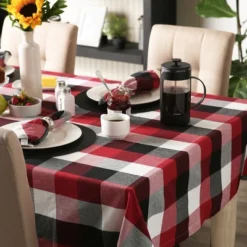 Design Imports Cardinal Red Tri Color Check Tablecloth 60X84 -Design Imports GUEST 6bf7716e 2407 48a5 b0d7 a4185f05cbf4