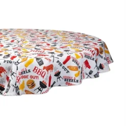 Design Imports Bbq Fun Print Outdoor Tablecloth With Zipper 60 Round