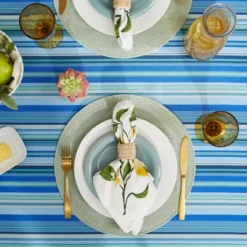 Design Imports Blue Ocean Stripe Print Outdoor Tablecloth With Zipper 60X120 -Design Imports GUEST 706746be a332 4a34 bb95 86845afcc830