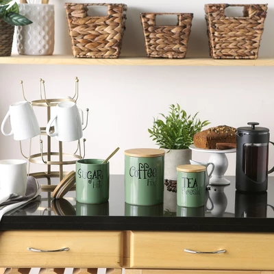 Design Imports Artichoke Green Coffee/Sugar/Tea Ceramic Canister Set/3 3 Design Imports Artichoke Green Coffee/Sugar/Tea Ceramic Canister Set/3 - Image 3