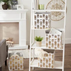 Set Of 4 11" X 11" X 11" Nonwoven Polyester Pineapple Square Storage Cube White/Gold - Design Imports -Design Imports GUEST 710e8ed9 c8a2 469f abaf a364db3601af