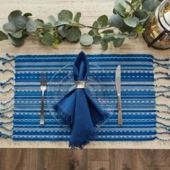 Design Imports Blue Tonal Stripe With Fringe Placemat Set/6 -Design Imports GUEST 71bd8034 163b 493c 8284 8ba2685ba696
