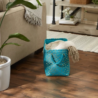 Design Imports Polyester Bin Dots Gold / Teal Rectangle Medium 16X10X12 2 Design Imports Polyester Bin Dots Gold / Teal Rectangle Medium 16X10X12 - Image 2