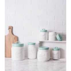 Design Imports Aqua Ceramic Jar Canister Set/3