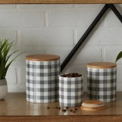Design Imports Gray & White Buffalo Check Ceramic Canister Set/3 -Design Imports GUEST 7294edd6 8384 4b70 bcc5 d37e6bcbe566