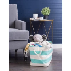Design Imports Paper Bin Stripe Aqua Rectangle Large 17X12X12 -Design Imports GUEST 72a27a38 79c7 4ea7 aaaa bea2516b4b22
