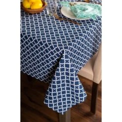 Design Imports Nautical Blue Lattice Tablecloth 60X84