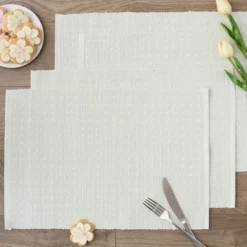 Design Imports Misty Blue Dobby Dots Rib Placemat Set Of 4