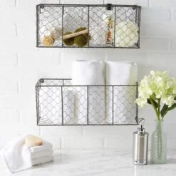 DII Chicken Wire Vintage Industrial Rustic Farmhouse Wall Medium Storage Basket For Plants, Towels, Food, And More, Gray (2 Pack) -Design Imports GUEST 74dbd3a1 4ae5 4e04 85eb 32349d37b6f0
