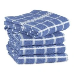 Design Imports Stonewash Blue/White Windowpane Terry Dishtowel Set/4