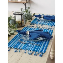Design Imports Blue Tonal Stripe With Fringe Placemat Set/6 -Design Imports GUEST 7549b190 ecc5 412c ae8e 3d6fd5693ca3