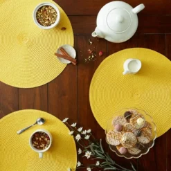 DII Solid Woven Placemat Set 6 Piece, Yellow, 15" Dia -Design Imports GUEST 7564fc06 4c33 4a2a 9c33 6b2f3dc68ca8