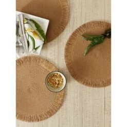 DII Fringe Placemat Set 6 Piece, Natural Fringe, 15" Dia -Design Imports GUEST 769523bc 493e 4bcf 8ba8 ebd81e7728a9