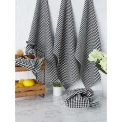 Design Imports Check Dishtowel & Dishcloth Set 6 Piece, Black, Dt 18X28", Dc 13X13" -Design Imports GUEST 78a19790 3716 4f3b bf40 31e1fc80304e