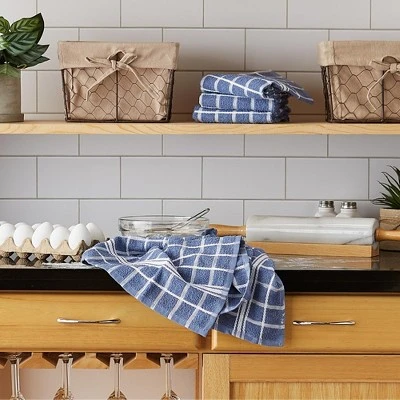 Design Imports Stonewash Blue/White Windowpane Terry Dishtowel Set/4 5 Design Imports Stonewash Blue/White Windowpane Terry Dishtowel Set/4 - Image 5