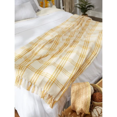 50"x60" Modern Farmhouse Plaid Throw Blanket Gold - Design Imports: Cotton Woven, Hypoallergenic, Machine Washable 6 50"x60" Modern Farmhouse Plaid Throw Blanket Gold - Design Imports: Cotton Woven, Hypoallergenic, Machine Washable - Image 6