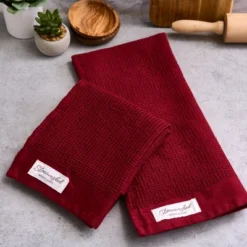 Design Imports Washed Waffle Dishtowel Set/2, Dove Gray Checker