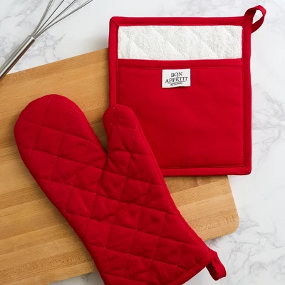 Design Imports Chino Oven Mitt & Potholder Kitchen Set/2, Red Cider 2 Design Imports Chino Oven Mitt & Potholder Kitchen Set/2, Red Cider - Image 2