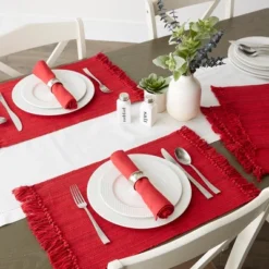 DII Variegated Fringe Placemat Set 8 Piece, Tango Red, MT 13x19", NP 20x20" -Design Imports GUEST 797cdbab f8a5 405c 8b32 242a02a28d04