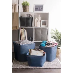 Design Imports Poly Bin Zig-Zag Stitch Variegated Blue Trapezoid 13X13X13 Set/2 -Design Imports GUEST 7a588586 c14b 4064 8752 ba2535e997e4