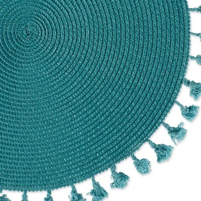 DII Tassel Embellished Placemat Set 6 Piece, Teal Tassel, 15" Dia 2 DII Tassel Embellished Placemat Set 6 Piece, Teal Tassel, 15" Dia - Image 2