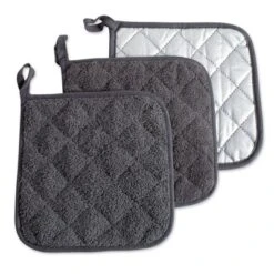Design Imports Terry Solid Potholder Set 3 Piece Mineral Gray 7X7" -Design Imports GUEST 7bc8532d fd23 4891 bec1 ea33447b120b