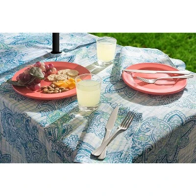 Design Imports Blue Watercolor Paisley Print Outdoor Tablecloth With Zipper 60 Round 6 Design Imports Blue Watercolor Paisley Print Outdoor Tablecloth With Zipper 60 Round - Image 6