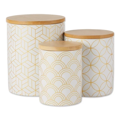 Design Imports White And Gold Mixed Print Ceramic Canister Set/3 13 Design Imports White And Gold Mixed Print Ceramic Canister Set/3 - Image 13