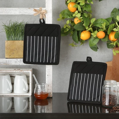 Design Imports Black Chef Stripe Potholder (Set Of 2) 1 Design Imports Black Chef Stripe Potholder (Set Of 2)