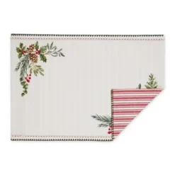 Design Imports Heritage Holiday Sprigs Reversible Embellished Placemat Set/4