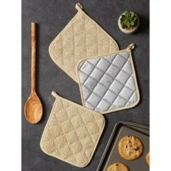 Design Imports Terry Solid Potholder Set 3 Piece Pebble 7X7" -Design Imports GUEST 7e17c0f8 f23f 495e aa0d af2d1fd60a8b