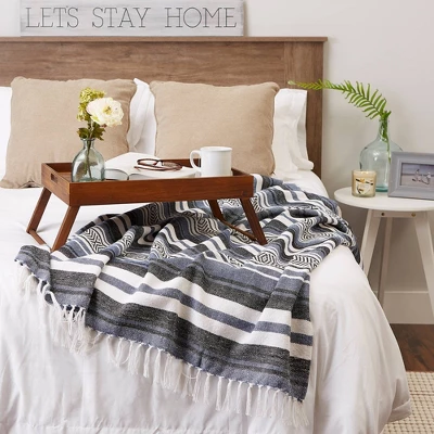50"x60" Farmhouse Striped Throw Blanket Blue - Design Imports: Cozy Cotton, Machine Washable 4 50"x60" Farmhouse Striped Throw Blanket Blue - Design Imports: Cozy Cotton, Machine Washable - Image 4