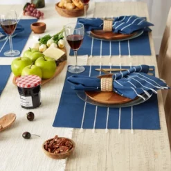 DII Stripe Tassel Placemat Set 4 Piece, Navy & Off-White, 13x19"