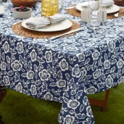Design Imports Nautical Blue Floral Print Outdoor Tablecloth With Zipper 60X120 -Design Imports GUEST 80dbc634 80ca 418e bf0b 782b3c2b46a0