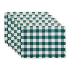 Design Imports Teal Heavyweight Check Fringed Placemat Set/6 -Design Imports GUEST 80f45881 b86e 4e23 8fa8 a13f5c083753