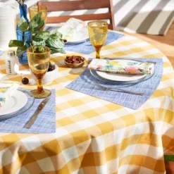 Design Imports Blue Tweed Round Table Placemat Set/6