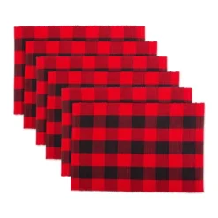 Design Imports Tango Red/Black Buffalo Check Ribbed Placemat Set/6 -Design Imports GUEST 81549002 9e08 430e 806e 31e63e842c7e