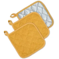 Design Imports Terry Solid Potholder Set 3 Piece Mustard 7X7" -Design Imports GUEST 829807f4 e536 4cfa b11c 68525521affc