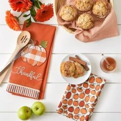 Design Imports Assorted Thankful Check Pumpkin Dishtowel (Set Of 3) -Design Imports GUEST 82c5165c cd25 4ed8 b142 76d66c04e22f
