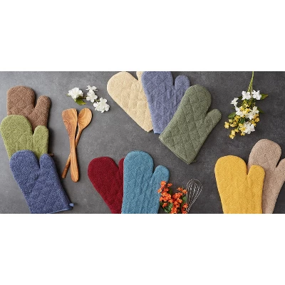 Design Imports Terry Solid Oven Mitt Set 2 Piece Antique Green 7X13" 6 Design Imports Terry Solid Oven Mitt Set 2 Piece Antique Green 7X13" - Image 6