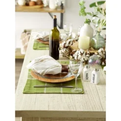 DII Sedona Check Placemat Set 6 Piece, Green, 13x19"