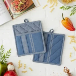 Design Imports Blue Chambray French Stripe Potholder (Set Of 2) -Design Imports GUEST 8389e293 23e7 45ab 9a24 0b6589f9720d