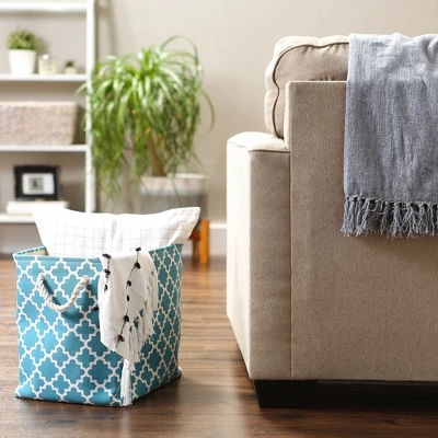 Design Imports Polyester Bin Lattice Storm Blue Rectangle Large 17.5X12X15 4 Design Imports Polyester Bin Lattice Storm Blue Rectangle Large 17.5X12X15 - Image 4