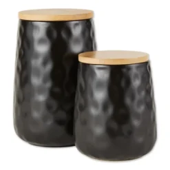Design Imports Black Matte Dimple Texture Ceramic Canister Set/2 -Design Imports GUEST 868b2210 dea4 4b24 b33b fa795e9d54b1