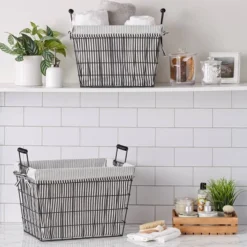 Design Imports Set Of 2 Farmhouse Black Wire Ticking Stripe Liner Baskets Black/White -Design Imports GUEST 86d0064f d468 4cf7 861b 14cd9c3bb966