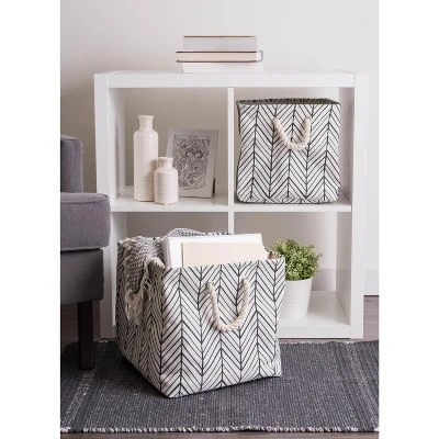 Design Imports Polyester Bin Herringbone Off White Square 11X11X11 5 Design Imports Polyester Bin Herringbone Off White Square 11X11X11 - Image 5